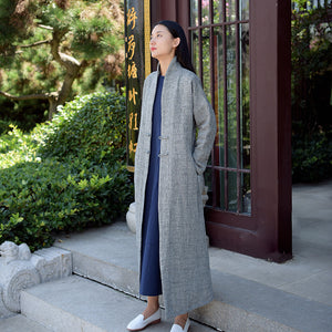 Leinen Damen Dicker Mantel mit Hanfu Details, Jacke Chinesisch im traditionellen Stil 221655a