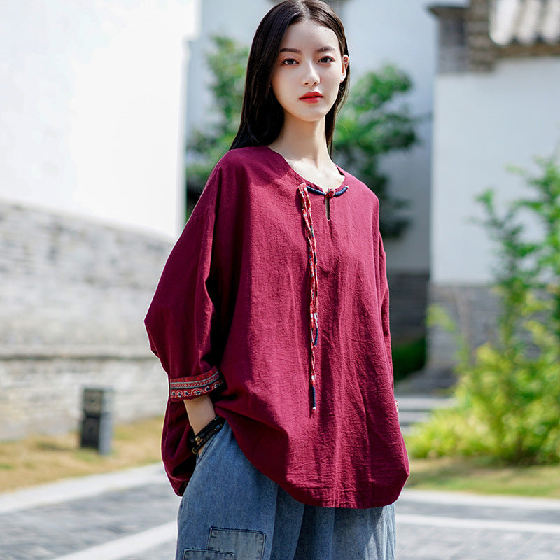 Linen Women Blouse, linen women Shirt in Chinese Traditional Style 131499a
