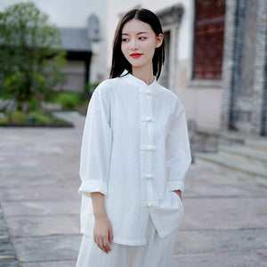 Linen Women Blouse in Hanfu Style, Taichi jacket, Tang suit 131488a