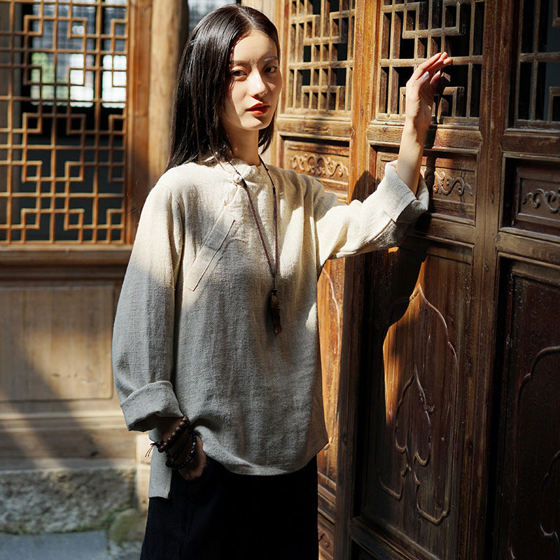 Linen Women Blouse in Hanfu Style, Taichi jacket, Tang Tunic 092221q