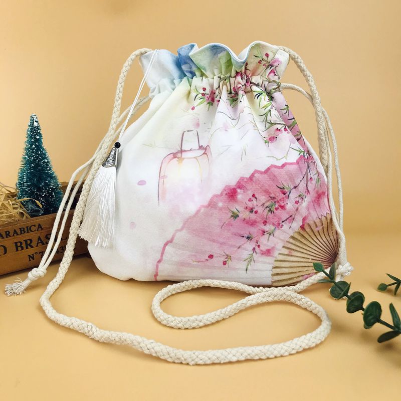Handmade Linen Retro Print Hanfu Bag Handbag with Tassel SY2901A