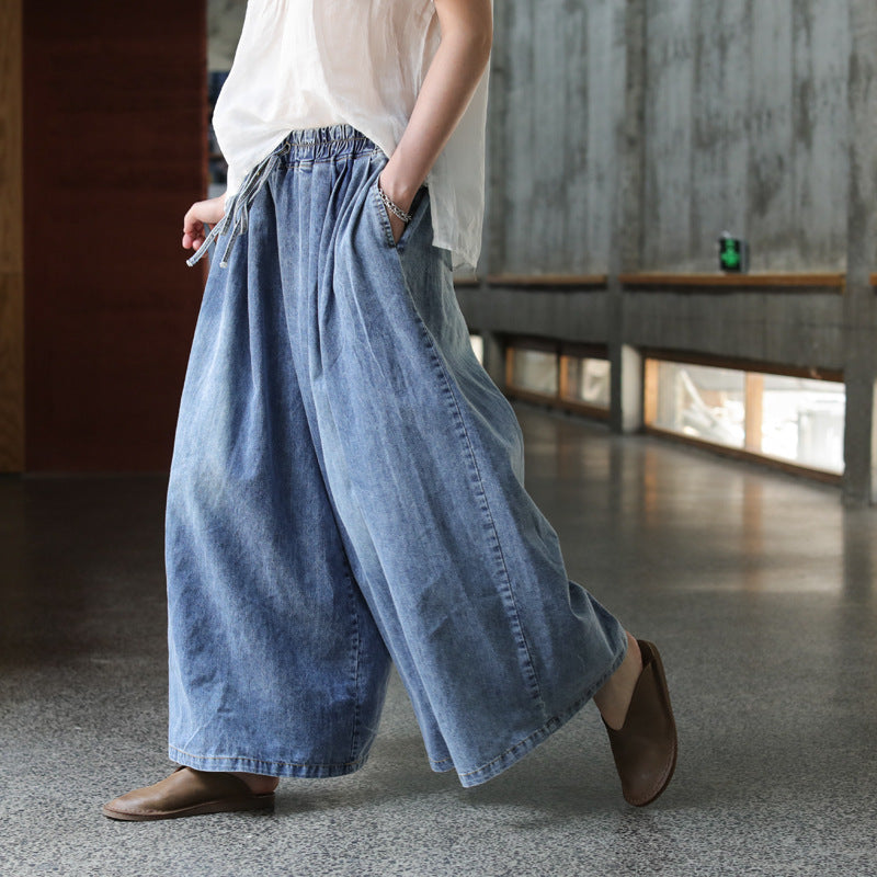 Jeans Cropped Wide Pants with Pockets for Women, ideal for casual look 230151g