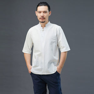 Men Linen Cotten T shirt in Hanfu style 230521g