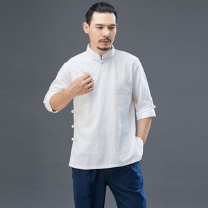 Men Linen Cotten T shirt in Hanfu style 230521h