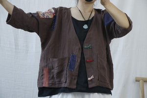 100% Linen Women Blouse Patchwork design 010721m