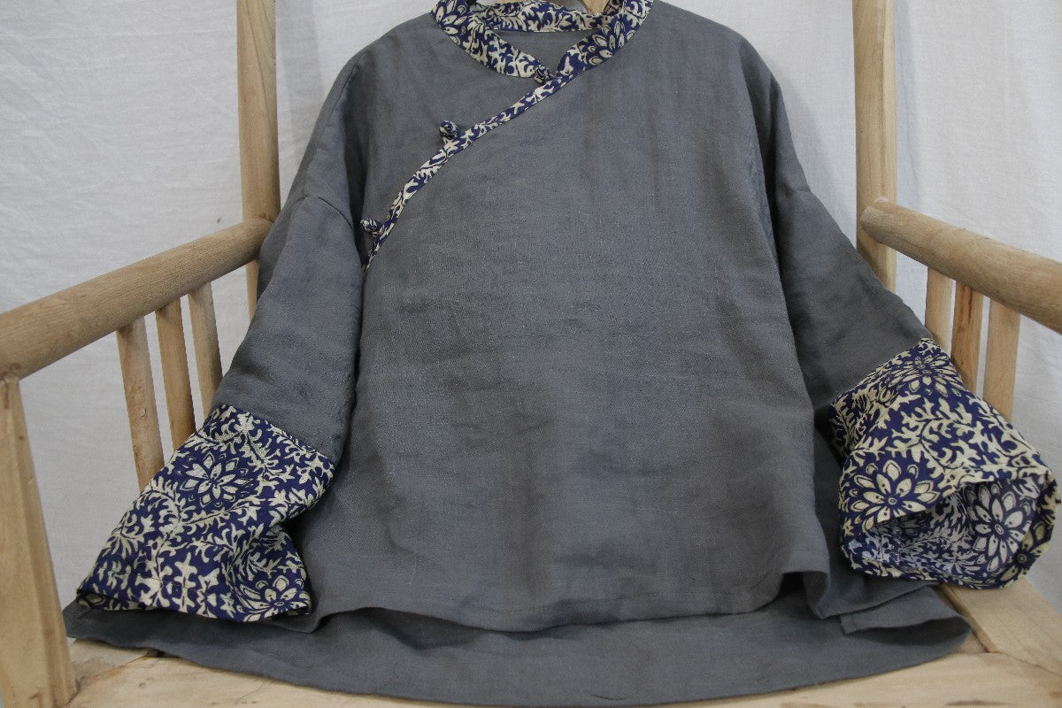 Ramie Linen Women Wrap Top, Chinese style Hanfu 240621a