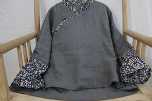 Ramie Linen Women Wrap Top, Chinese style Hanfu 240621a
