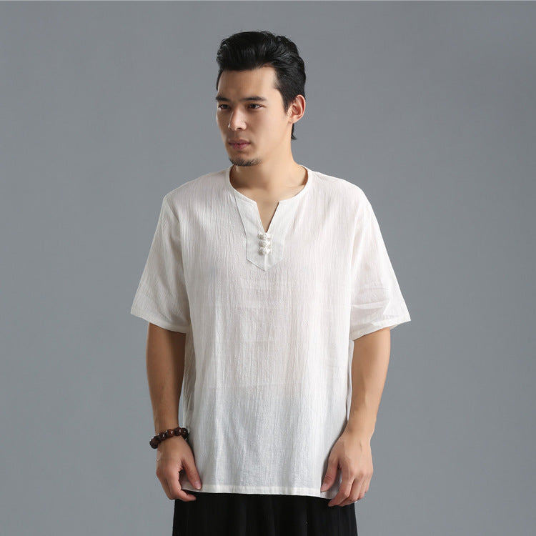 Men Linen Cotten T shirt in Hanfu style 000221b – ISTORIST