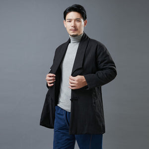 Ramie Linen Men Thick Quilted Coat with Hanfu Details 221923m