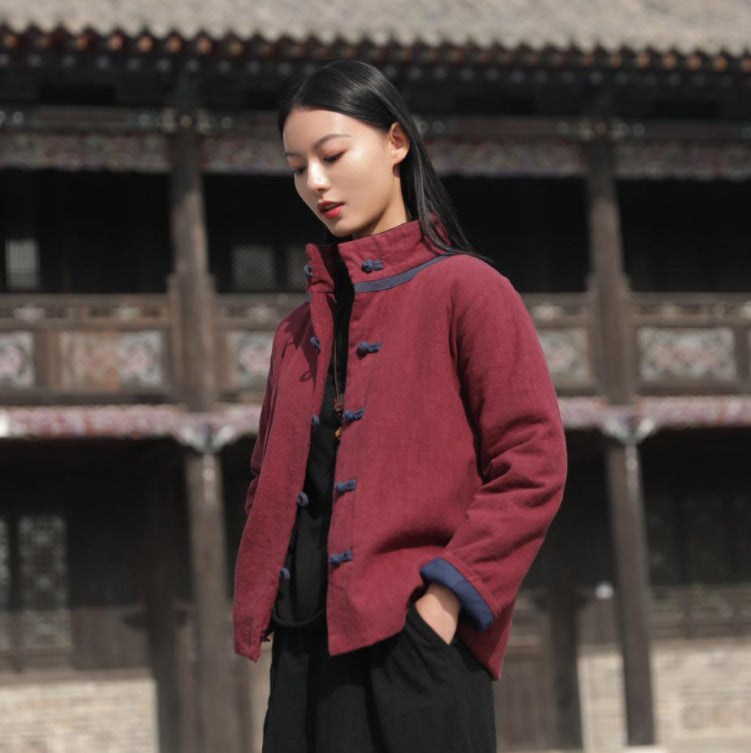 Ramie Linen Cotton Women Quilted Jacket, Chinese style Hanfu 221444o