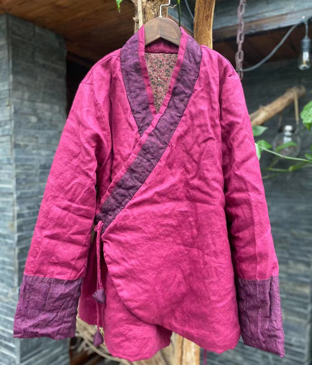 Linen Cotton Women Quilted Chinese Jacket, Linen Vintage Hanfu Jacket 232252w