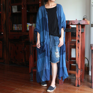 100% Linen Women Plaid Jacket with Pockets and Long Sleeves, Linen women blouse 230027a