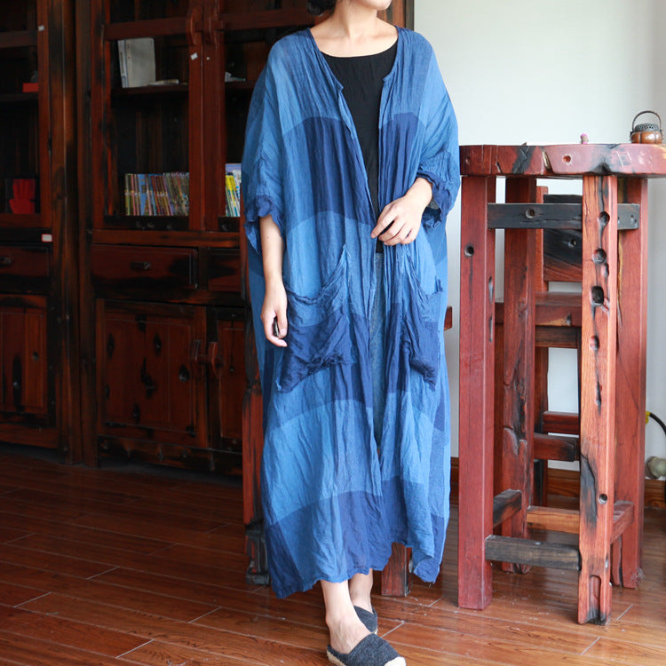 100% Linen Women Plaid Jacket with Pockets and Long Sleeves, Linen women blouse 230027a