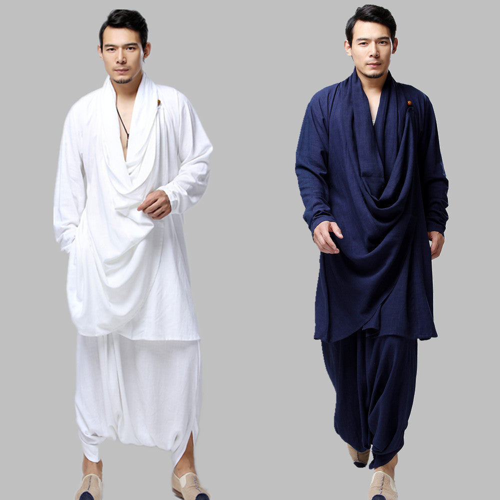Ramie Linen Men Yoga Tao Jacket Pants Set, Noragi Jacket Pants 240521c