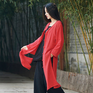 Linen Women Long Blouse, Linen Women Cardigan 140521c Liziqi inspired