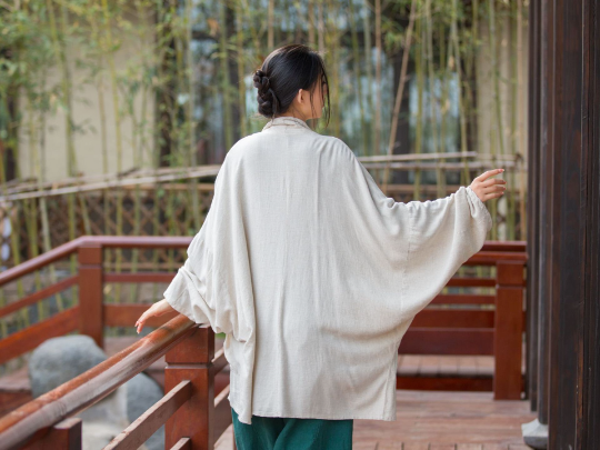 Linen Women Cape Jacket in Chinese Traditional Style, Robe for Home Wear 298044b
