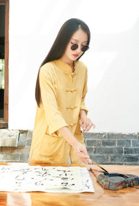 Linen Women Blouse with Chinese Traditional Buckle Details 180521d