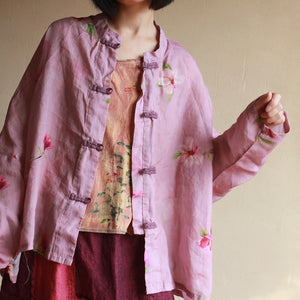 100% Ramie Linen Women Blouse with Floral Print 222355a