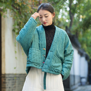 Linen Cotton Women Quilted Jacket, Chinese style Hanfu, liziqi 232902t