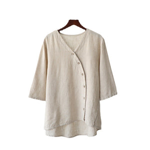 Linen Cotton Women Blouse with Half Sleeves  210621c