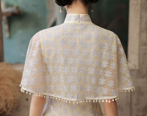 Luxury Lace Cheongsam Midi Dress with Cape HQ208C