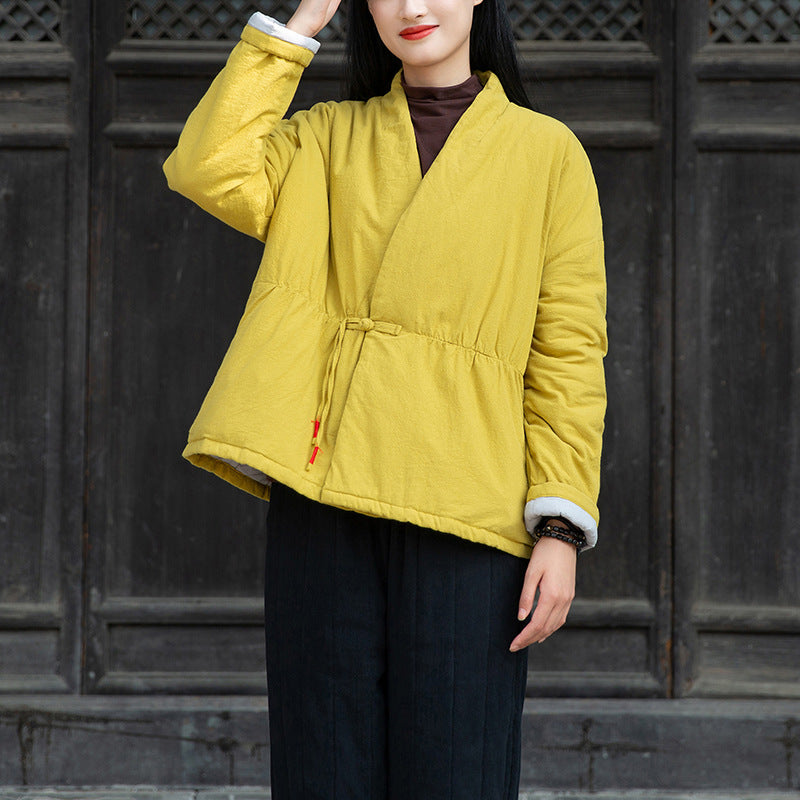 100 Percent Linen Women Quilted Jacket, Hanfu Style Winter Jacket 240103w