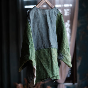 100% Linen Women Blouse in Patchwork Style, linen Tunic women in Chinese Traditional Style, linen HomeWear 231923t