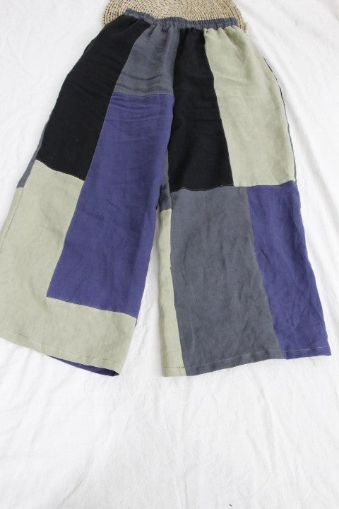 100% Linen Women Blouse & Pants Set in Patchwork design 232343