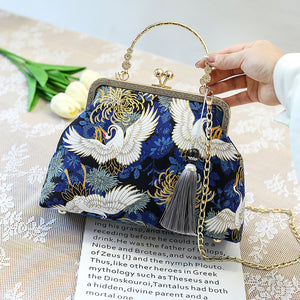 Handmade Cheongsam Clutch Handbag with Vintage Print and Tassel DL9903A