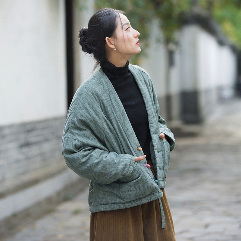 Linen Cotton Women Quilted Jacket, Chinese style Hanfu, liziqi 232902t