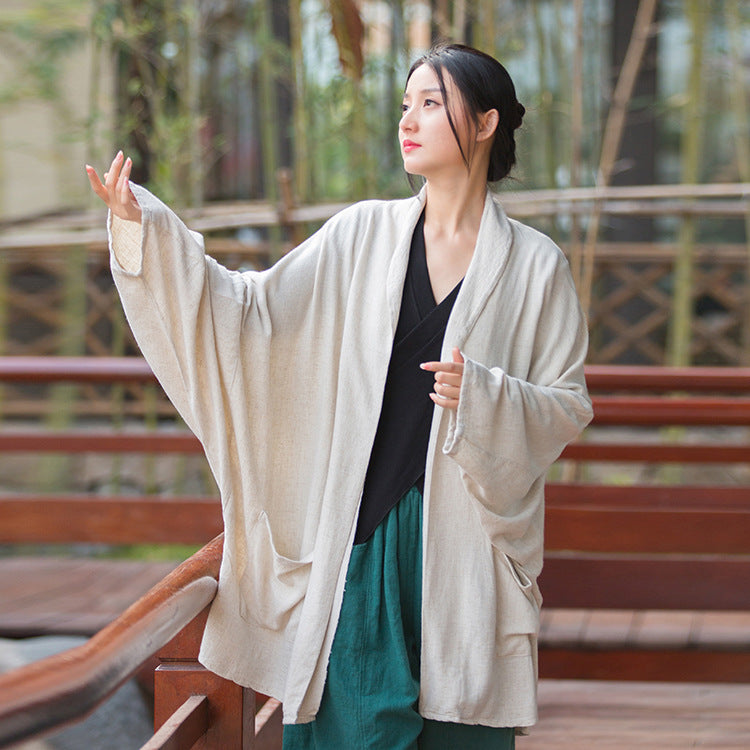 Linen Women Cape Jacket in Chinese Traditional Style, Robe for Home Wear 298044b
