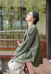 Leinen-Ramie-Damenbluse im Hanfu-Stil, Tang-Anzug 230422a