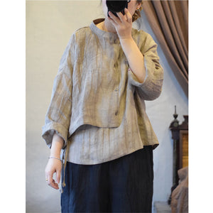 100% Linen Asymmetric Design Women Tunic with Hanfu Collar, Linen women blouse 231329a