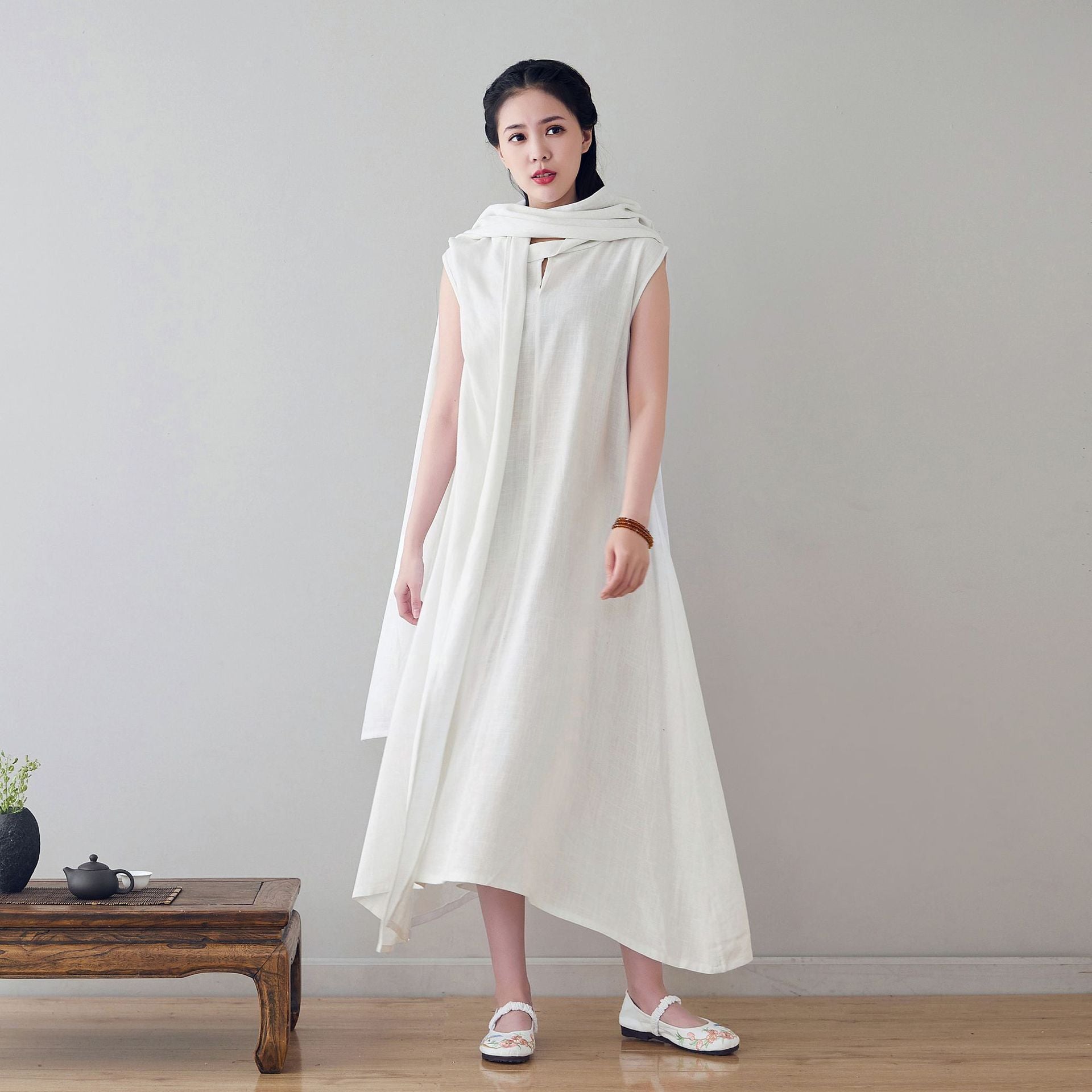Linen Cotton Dress with Hood, Linen Hoodie Dress LIZIQI inspired 22052 ISTORIST Linen Cotton Dress with Hood, Linen Hoodie Dress LIZIQI inspired 22052 ISTORIST