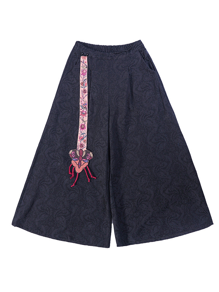 Wide Leg Pants with Yunnan Embroidery, Women Culottes  232007s