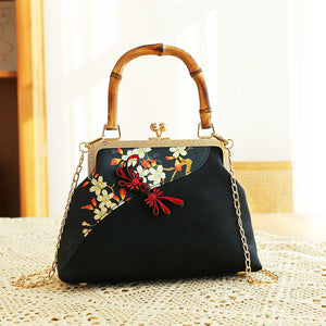 Handmade Cheongsam Clutch Handbag with Bamboo Handel & Chinese Buttons DL9922A