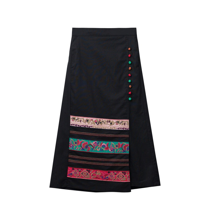 Patchwork Maxi Skirt with Yunnan Embroidery 221727a