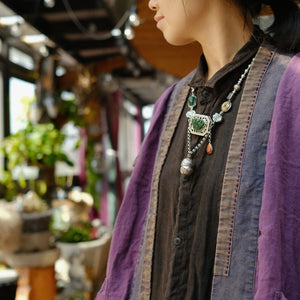 100% Linen Vintage Chinese Women Jacket with Hand sewed Patchwork, linen women Shirt Jacket 2231848t
