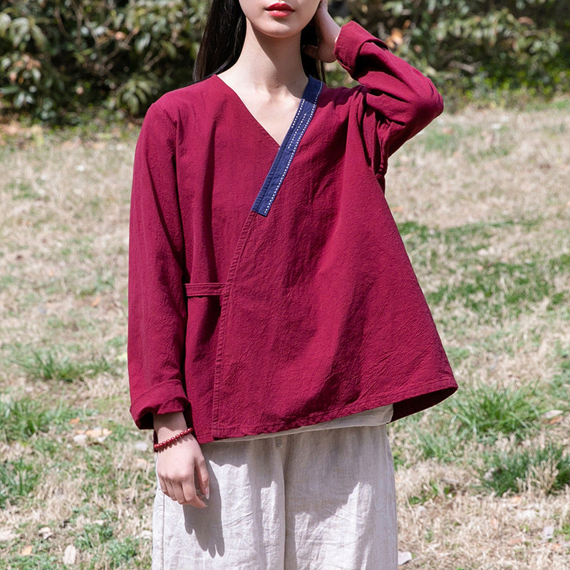 Linen Women Blouse in Chinese Traditional Hanfu Style LIZIQI inspired 003321a