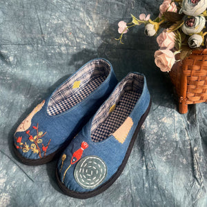 Handmade Cloth Shoes with cute Fish Embroidery in Cloth G.34 -G.42 24005s