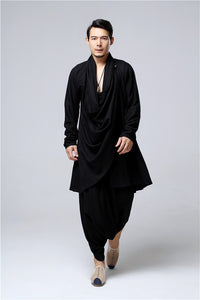 Ramie Linen Men Yoga Tao Jacket Pants Set, Noragi Jacket Pants 240521c