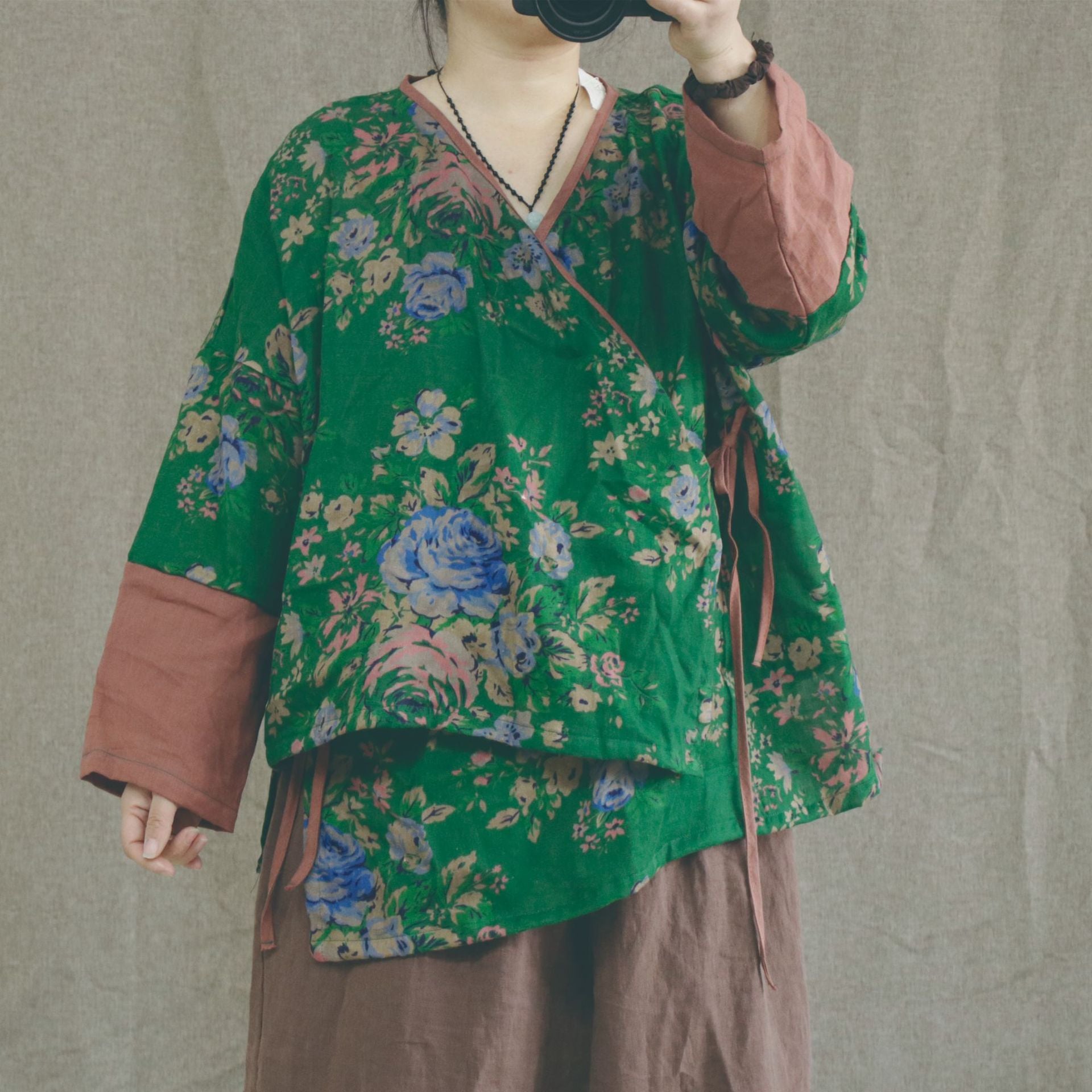 Linen Cotton Women Wrap Top, Chinese style Hanfu 097845a
