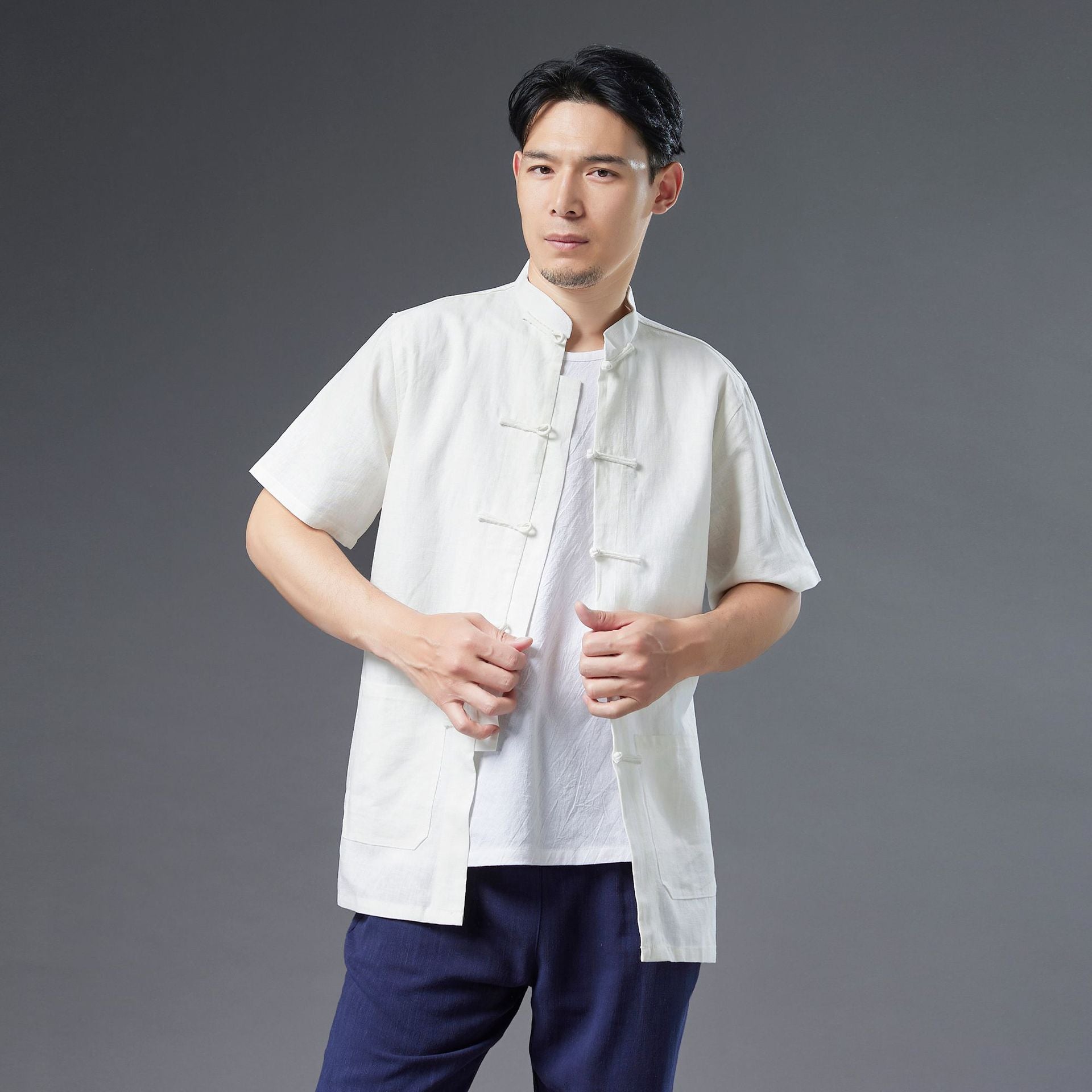 Men Ramie Linen Hanfu with Short Sleeves 070621a