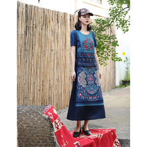 Patchwork Maxi Skirt with Yunnan Embroidery 221140a