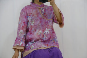 100% Ramie Women Blouse in Traditional Chinese Style 093476a