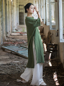 Linen Cotton Women Tunic Dress with Raw Edge Design and Slit, LINEN women Pullover, linen women Shirt, linen women top 231418h