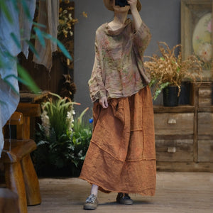 100% Linen Women Skirt with Raw Edges 231605s