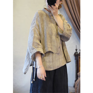 100% Linen Asymmetric Design Women Tunic with Hanfu Collar, Linen women blouse 231329a