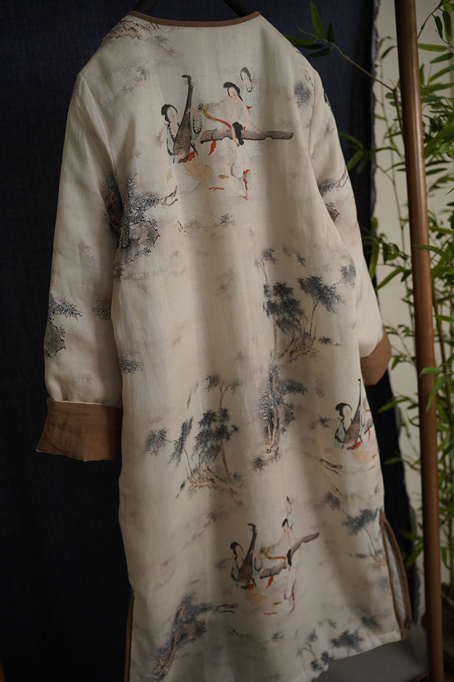Wearable Beauty Linen Cotton Women Quilted Chinese Tunic with Vintage Print and Traditional Chinese Buttons 240112w