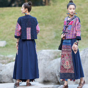 Patchwork Maxi Skirt with Yunnan Embroidery 221124a